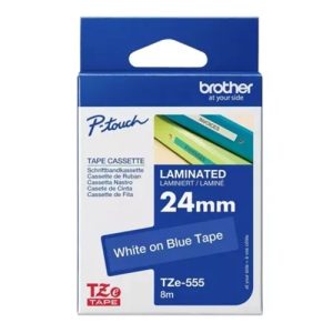 Brother 24mm White on Blue TZe-555 Laminated Tape