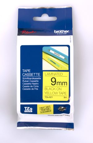 Brother TZE-621 Tape 9mm x 8m: Black on Yellow Laminated