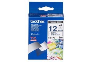 Brother TZe-FA3 12mm Blue on White Fabric Tape