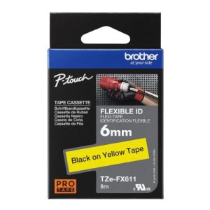 Brother TZe-FX611 Flexible ID Tape Black on Yellow 6mm