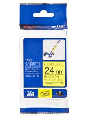 Brother TZe-FX651 24mm Black on Yellow Flexible ID Tape