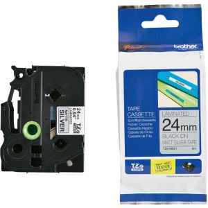 Brother 24mm Black on Silver Matt TZe Tape