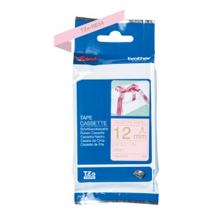 Brother TZe-RE34 Gold on Pink Ribbon 12mm x 4m