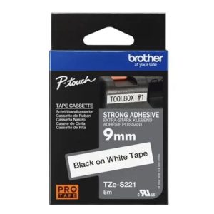 Brother TZe-S221 9mm Black on White Extra Strength Adhesive Tape