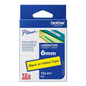 Brother TZE-611 6mm Black on Yellow TZe Tape