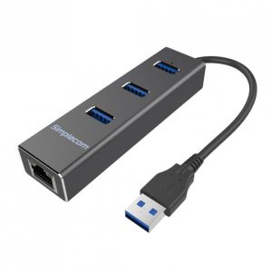 Simplecom CHN410 Aluminium 3-Port USB 3.0 Hub with Gigabit Ethernet Adapter