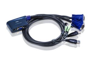 Aten Compact KVM Switch 2 Port Single Display VGA w/ audio, 0.9m Cable