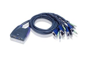 Aten Compact KVM Switch 4 Port Single Display VGA w/ audio, 1.8m Cable, Computer Selection Via Hotkey