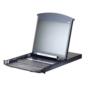 Aten 16 Port Dual Rail CAT5 LCD KVM over IP Switch 19' LED-Backlit LCD Monitor, Touchpad PS/2-USB Local/Remote Share Access, Multi-interface, Rackmount