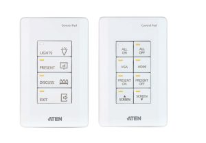 Aten 8 Button Control Pad with 1 Gang US wall plate, 2 RS232, 2 relay, 1 Digital I/O and Ethernet connection support, 14 button layouts available