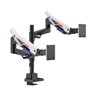 Brateck LDT95-C024UCP Atlas Neo Gaming Pole-Mounted Dual Monitor Arm with USB-A & USB-C Ports For most 24'~57' Monitors, Matte Black & White (LS)