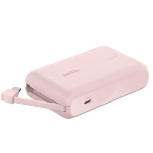 Belkin BoostCharge 10K Power Bank with Integrated 20W USB-C Cable (5.7 cm) - Pink(BPB021fqPK), 2xUSB-C(20W), $2500 CEW, 2 Years Warranty