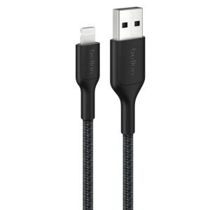 Belkin BoostCharge Pro Braided Lightning to USB-A Cable (2M) - Black (CAA020FQ2MBK), 2.4A/15W, 480Mbps, 350K Bends, MFI-Certified, 2 Years Warranty
