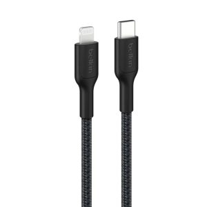 Belkin BoostCharge Pro Braided Lightning to USB-C Cable (1M) - Black (CAA022FQ1MBK),3A/15W, 480Mbps,350K+ Bends, MFI-Certified, 2 Years Warranty