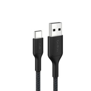 Belkin BoostCharge Pro Braided USB-C to USB-A Cable (1M) - Black (CAB022fq1MBK), 3A/15W, 480Mbps, 350K+ Bends, Apple,USB-IF Certified,2 Years Warranty