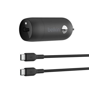 Belkin BoostCharge 30W USB-C Car Charger + USB-C to USB-C Cable - Black(CCA004bt1MBK-B6) , USB-IF Certified, Apple iPhone, CEW $2,500,2 Years Warranty