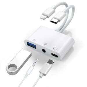 USP Lightning/USB-C to USB Adapter features a USB OTG Port, 3.5mm Headphone Jack & Fast-charging Port, 5 Years Warranty