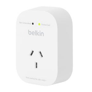 Belkin SurgePro 1-Outlet Surge Protector - White (SRA010AU),1800 Joules, Belkin 6-Point Safety System, RCM Certified, $30000 CEW, 2 Years Warranty