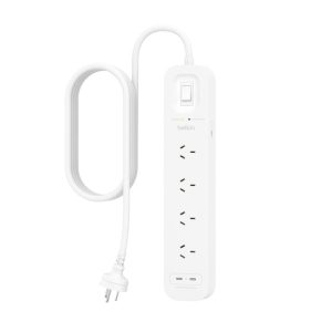 Belkin SurgePlus 4-Outlet Surge Protector With Dual USB-C Port(30W) -White(SRB005AU2M),Heavy Duty 2M Power Cord,525 Joules,$40000 CEW,2 Years Warranty