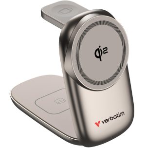 Verbatim 3 in 1 Wireless Docking Qi2 Certified, Magnetic Wireless Charging. 2.5W/5W/15W