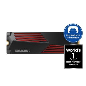 Samsung 990 Pro 1TB with Heatsink Gen4 NVMe SSD 7450MB/s 6900MB/s R/W 1550K/1200K IOPS 600TBW 1.5M Hrs MTBF for PS5 5yrs Wty