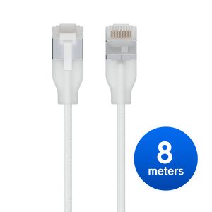 Ubiquiti UniFi Premium Ultra-Thin Braided Cat6A Patch Cable, 8M, White