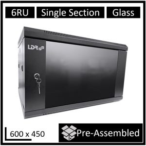 LDR Assembled 6U Wall Mount Cabinet 600mm x 450mm Glass Door - Black