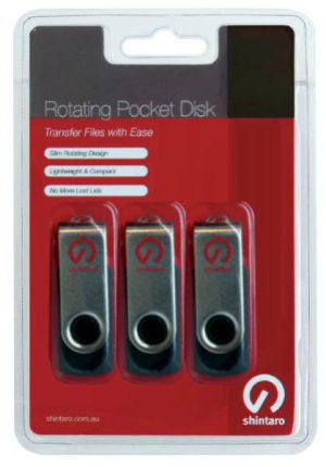 Shintaro 16GB Rotating USB 2.0 Pocket Disk - 3 Pack