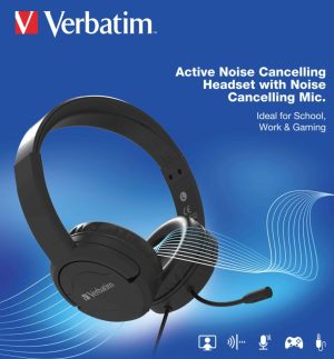 Verbatim Verbatim Multimedia Headset with ANC & Noise Cancelling Boom Mic - Black 66706