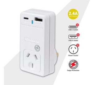 Sansai USB C + A 2xUSB charging Outlets Power Adaptor 240V 10A Power status indicator Wall Charger