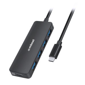 mbeat® 4-Port USB-C Hub with USB-C DC Port  Compact and Portable Design  Flexible Device Connectivity Data Transfer Speed: 5Gbps Weight: 30g