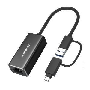 (LS) mbeat® 2-in-1 USB 3.1 Gigabit LAN Adapter with USB-C Converter/ USB 3.1/ RJ45/ Transfer Speed: 10/100/1000Mbps Weight: 32.6g
