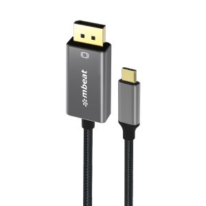 mbeat® Tough Link 1.8m 4K USB-C to Display Port Cable - Converts USB-C to DisplayPort,4K@60Hz (3840×2160), Gold Plated, Aluminium, Nylon Braided Cable