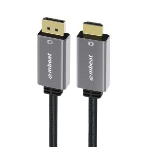 mbeat® Tough Link 1.8m 4K/60Hz Display Port to HDMI Cable -  Connects DisplayPort to HDMI 4K@60Hz (3840×2160), Gold Plated, Aluminium,  Nylon Braided
