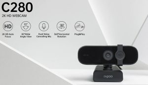RAPOO C280 2K Webcam - Wide Angle Lens, Noise Canceling Mic, Plug & Play, Teams, Google Meet, Zoom, Does Not Support Windows Hello