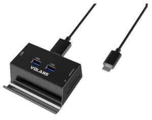 Volans VL-HB03R-C, Aluminium USB-C to 3xUSB3.0 Hub + Multi Card Reader with Phone & Tablet Stand, 1 Year