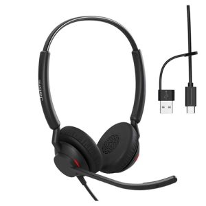 Jabra Engage 40 (Inline Link) UC Dual USB-C/A Corded Headsets, Lightweight & sturdy, Double the mic, Busylight, Hearing Protection Audio Quality
