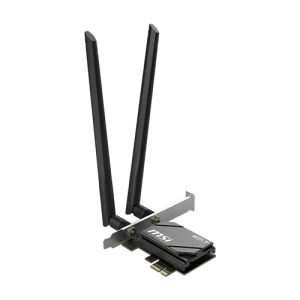 MSI HERALD BE6500 Wi‑Fi 7, PCIe card delivers tri‑band 2.4/5/6 GHz with 2×2 up to 2.9 Gbps, BT 5.4, WPA‑3 security, 2 high‑gain antennas, PCI‑Express x1 slot, Windows 11 ready, compact 120×88.7×22 mm. 1 Year Warranty