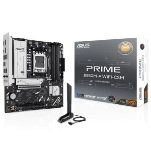 ASUS AMD PRIME B850M-A WIFI-CSM (AM5) mATX Motherboard, DDR5 256GB, 1x PCIe 5.0 x16, 3x M.2 slots, 4x SATA, Wi-Fi 6E, 2.5Gb LAN, 1x HDMI, 2x DP