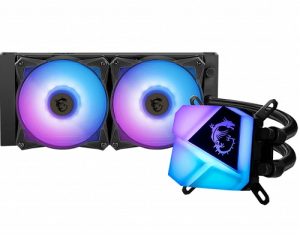 MSI MAG CORELIQUID C240, AIO Liquid CPU Cooler, Size: 2x120mm ARGB Fan, Socket: LGA 1150/1151/1155/1156/1200/1700/1366/2011/2011-3/2066, AMD AM4/FM2+/FM2/FM1/AM3+/AM3/AM2+/AM2, Black, 3 Year Warranty