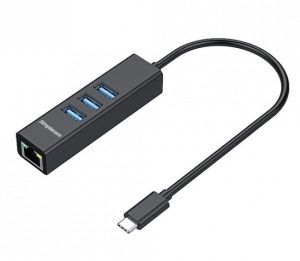 Simplecom CHN421 Black Aluminium USB-C to 3 Port USB Hub with Gigabit Ethernet Adapter