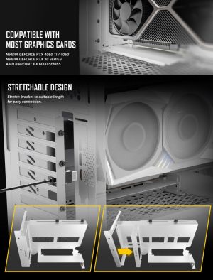 Antec Adjustable Vertical PCI Bracket withPCI-E 4.0 Cable Kit White (200mm) x 16 Speed, Gold Plated RTX 40xx and 5070 and AMD 6000 series(LS)