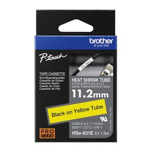 Brother HSE-631E - 11.2MM BLACK ON YELLLOW HEAT SHRINK TUBE CATRIDGE 3:1 (compatible with PT-E300VP/E550WVP/D800W/P750W/P900W/P950NW)
