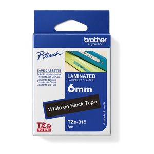 Brother TZE-315 - 6MM WHITE ON BLACK TZE TAPE