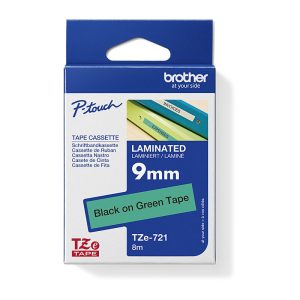 Brother TTZE-721 - 9MM BLACK ON GREEN TZE TAPE
