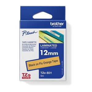 Brother 12MM Black On Fluoro Orange TZE Tape