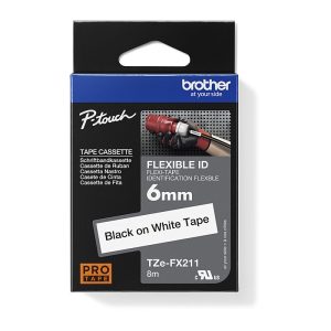 Brother TZE-FX211 6MM BLACK ON WHITE FLEXIBLE TZE TAPE
