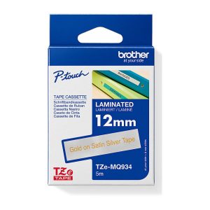 Brother DECO TAPE GOLD ON SATIN SILVER 12MM X 5M MATT LAMINATION TZE TAPE
