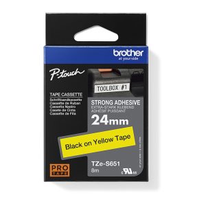 Brother TZE-S651 24MM BLACK ON YELLOW STRONG ADHESIVE TZE TAPE