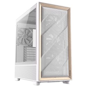Antec Flux - White, Mid Tower, E-ATX/ATX/Micro-ATX/ITX, Tempered Glass, Wood Front, USB-C 10Gbps, 5× PWM Fans, 2Yr Wty
